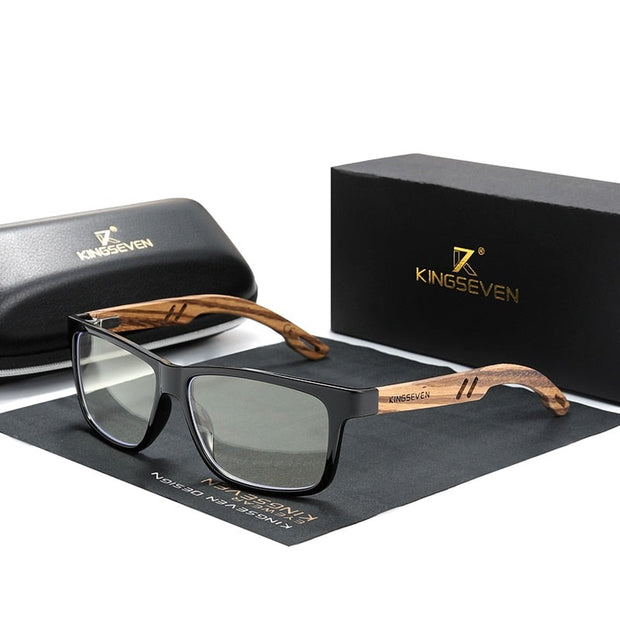 Kingseven - Bamboo 2024 Handmade Wooden Blue Light Sunglasses Unique Design