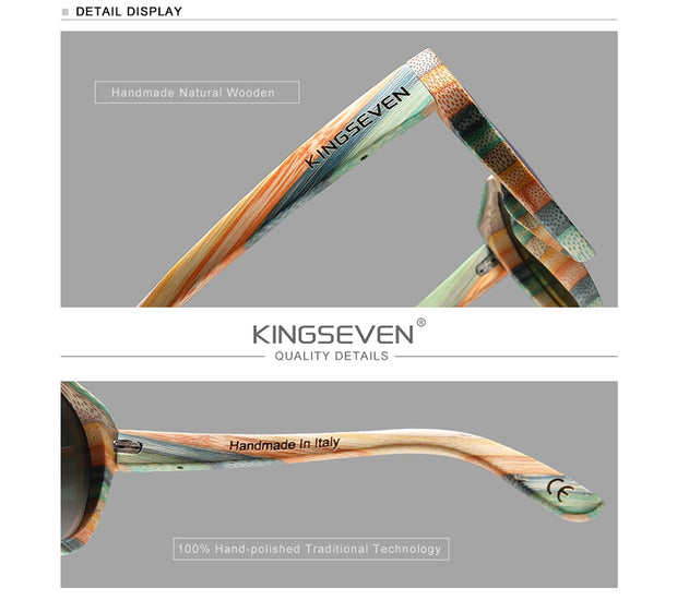 Kingseven - Bamboo 2024 Handmade Wooden Designer Sunglasses Unique Design